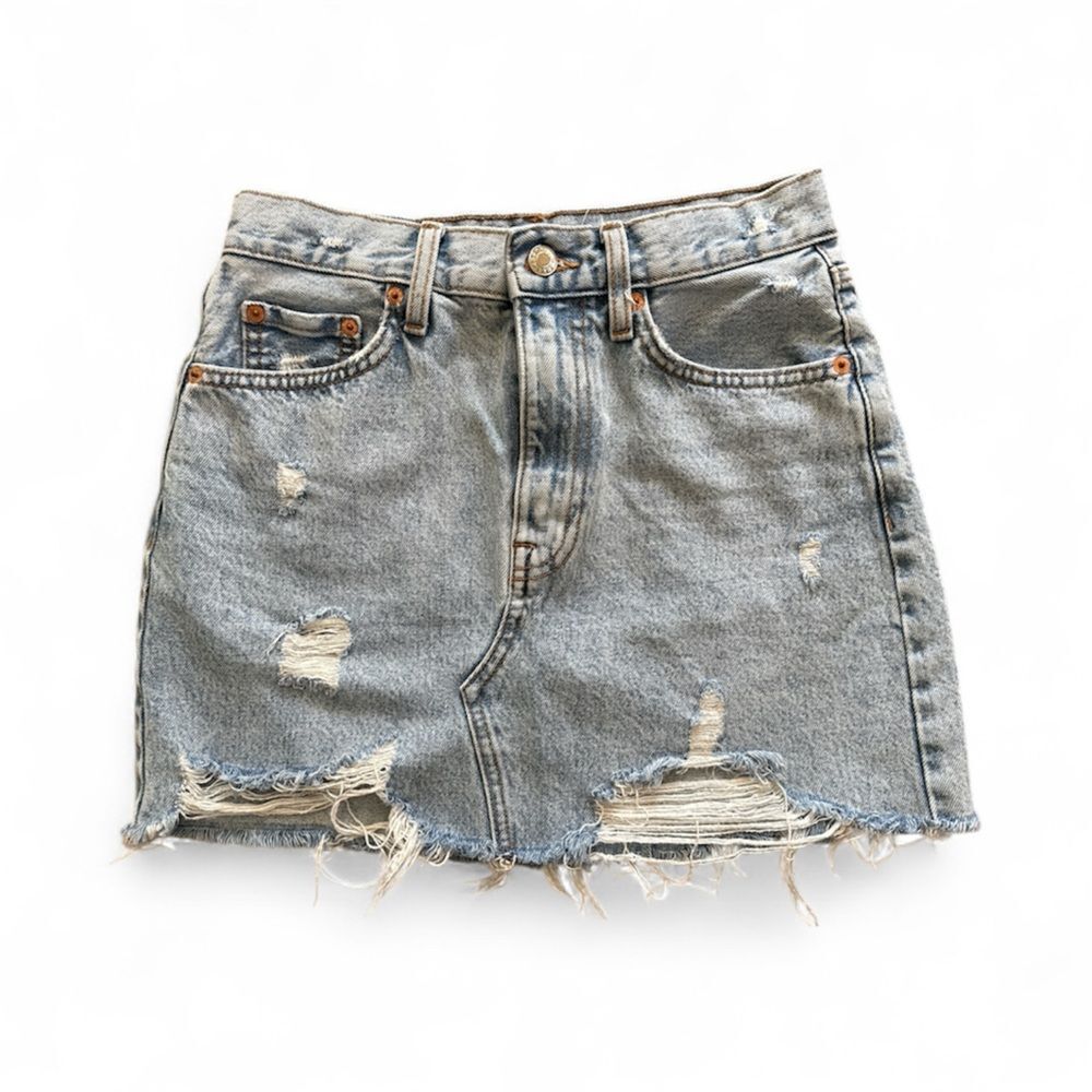 Mango Blue Distressed Jean Shorts